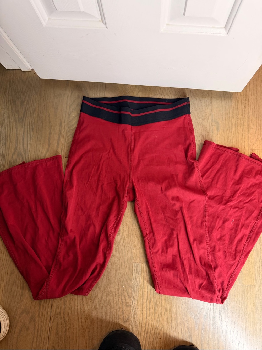 JoyLab Red High-Waist Leggings with Navy Stripe Waistband